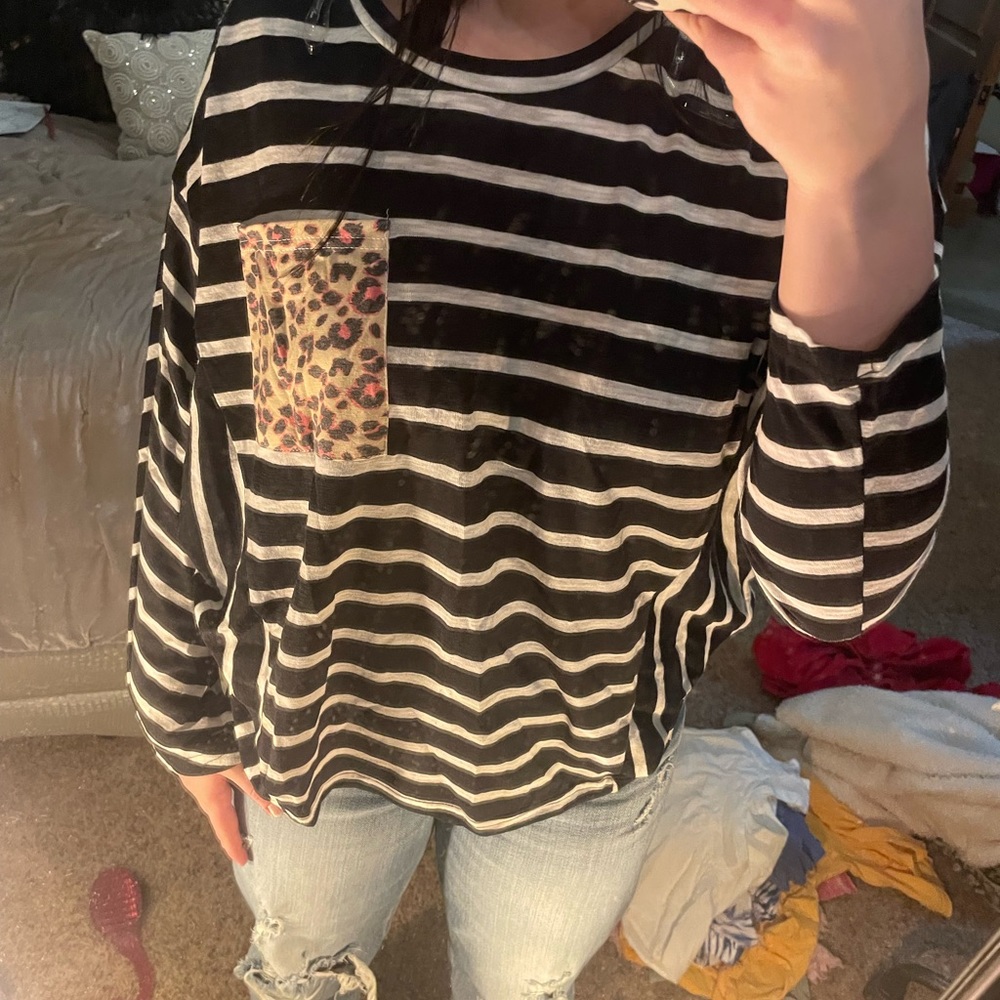Umgee striped & cheetah shirt